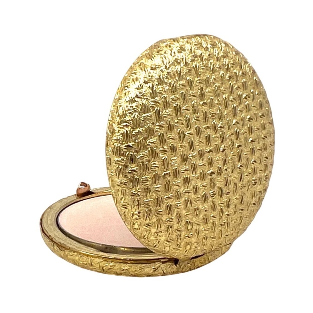 Vintage 60s Love-Pat Pressed Powder Compact Gold Basket‎ Weave Transparent No. 2